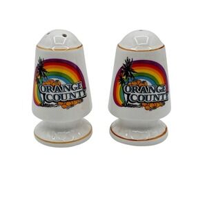 Unbranded Salt Pepper Shakers OS White Orange‎ County Rainbow Vintage Korea